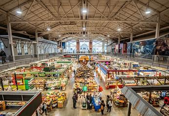 An aerial view of the main floor of the Covent Garden Market located in London, Ontario
