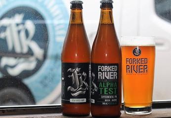 Bottles of beer and a poured glass of beer from the Forked River Brewing Company located in London, Ontario