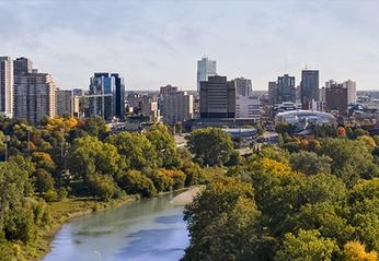 Skyline view of downtown London, Ontario in the summer season