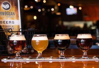 A tasting flight beer sampler from Toboggan Brewing Company located in London, Ontario