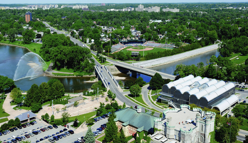 An aerial view of the Fork of the Thames River located in London, Ontario