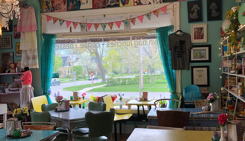 The interior dining area of The Bag Lady restaurant located in London, Ontario